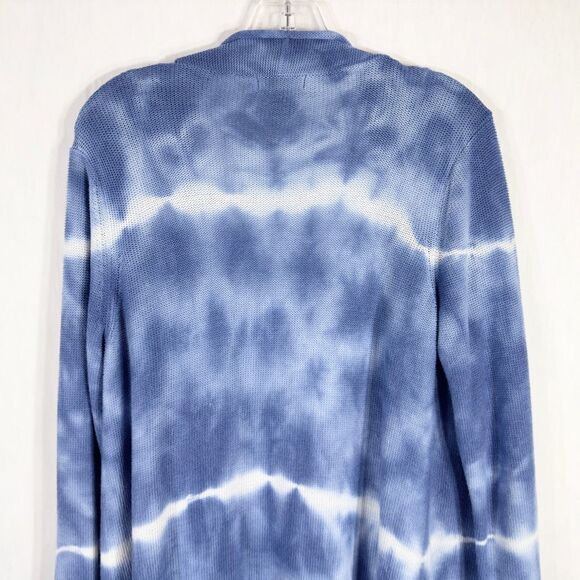 Neiman Marcus Medium Cardigan Sweater Open Front Knit Blue Tie‎ Dye Mid 356 - Picture 3 of 8